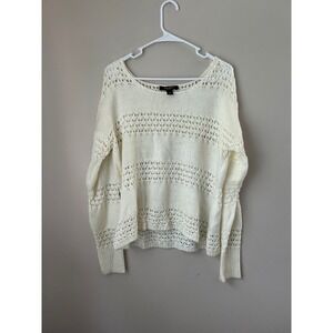 Nine West Jeans Cream Knit Sweater Women's Size L Open Cottage Cowgirl